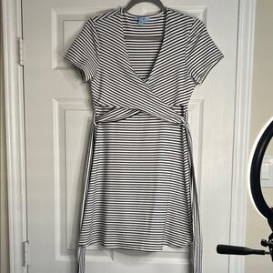 She + Sky Black and White Striped Mini Dress